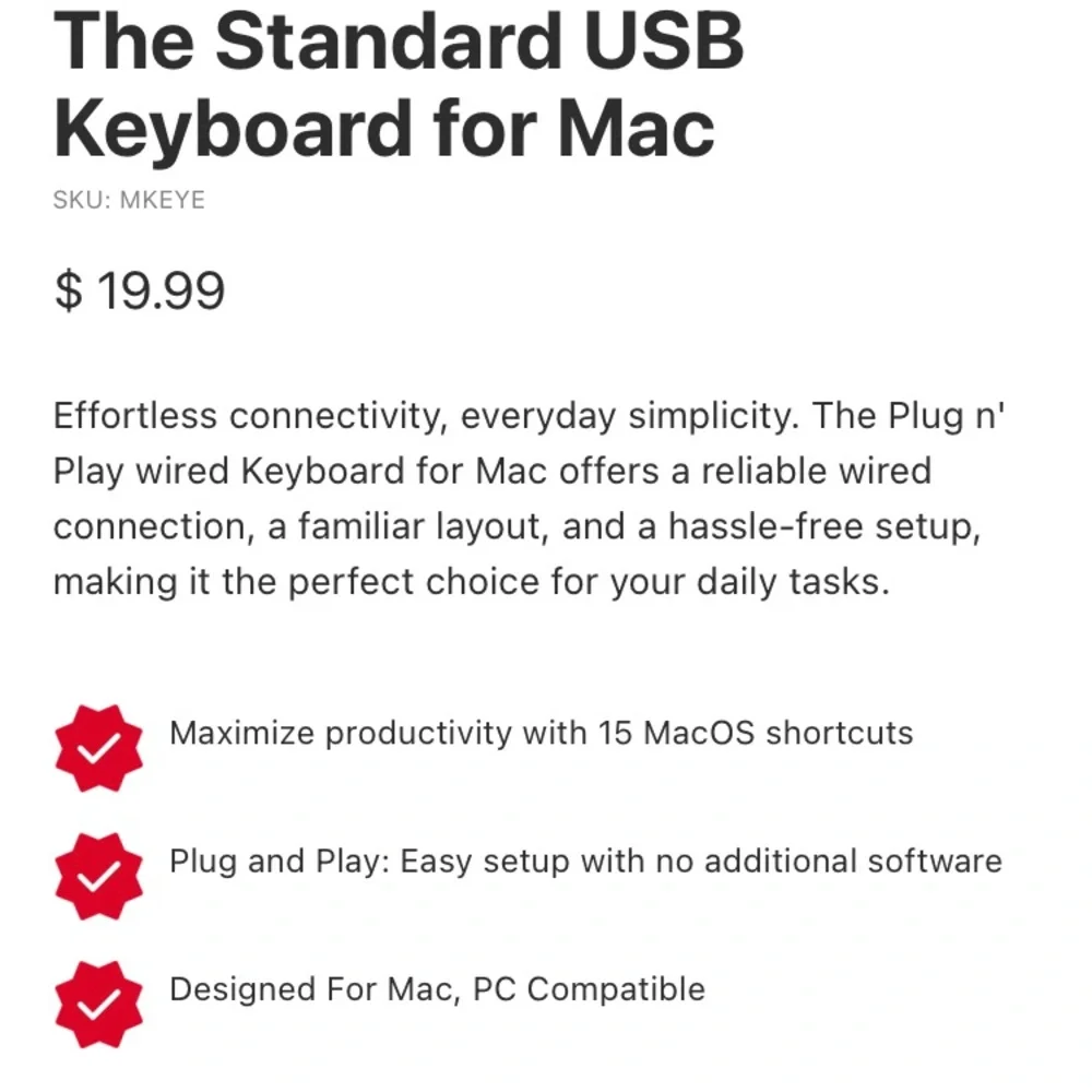 Macally standard USB keyboard for Mac White